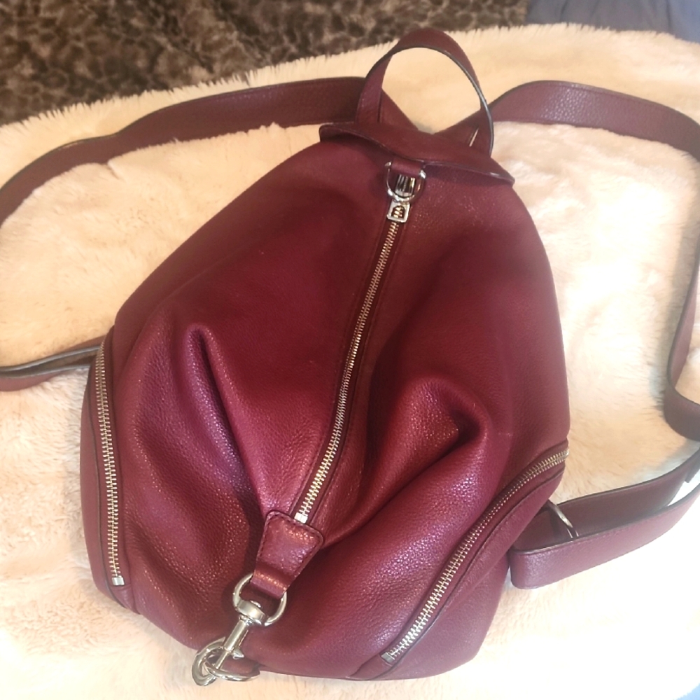 Rebecca Minkoff "Julian" Distressed Black Cherry Backpack Silver Tone Hardware
